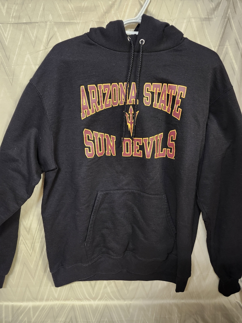 Champion Black Pullover Hoodie with Maroon and Gold Graphics